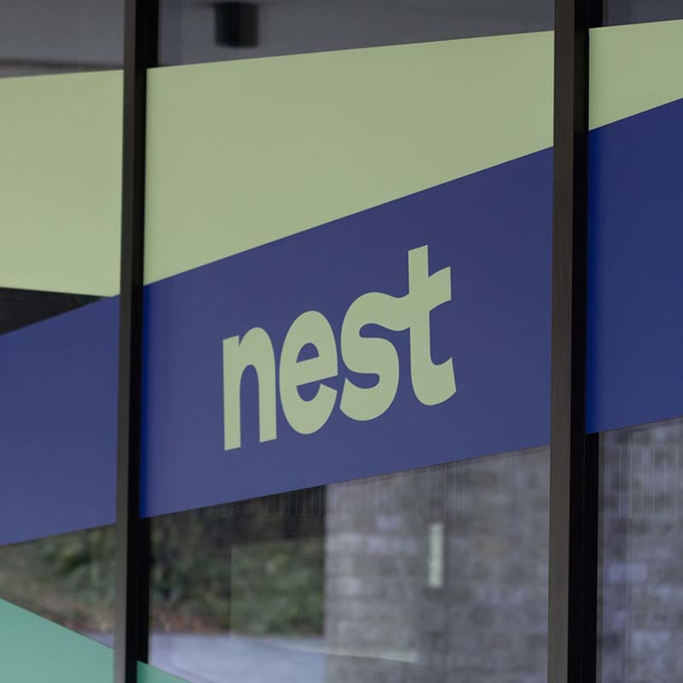 Nest logo on a window