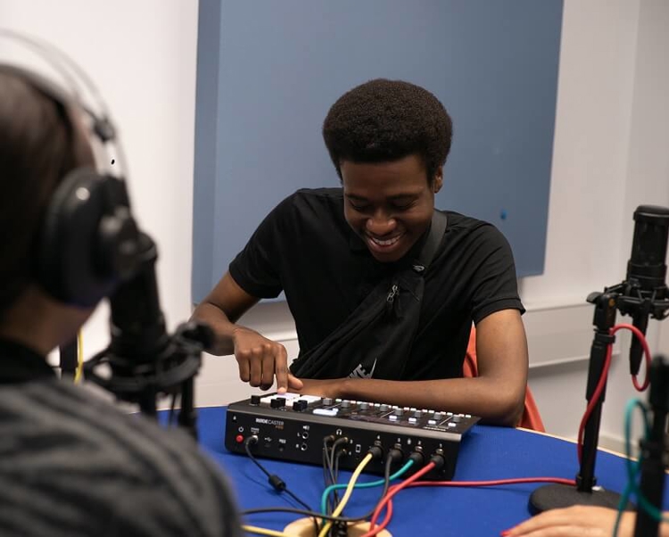 Student using sound mixer