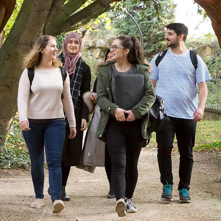 students walking on campus